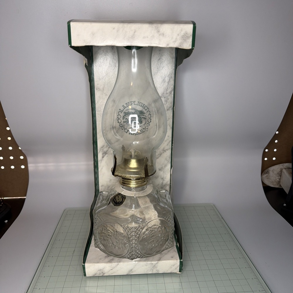 Lamplight‎ Farms Clear Glass Oil Lamp - Hexagon Embossed Horse & Buggy Design